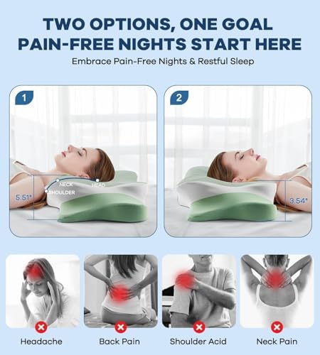 DONAMA Cervical Pillow for Neck and Shoulder Pain Relief, Cooling Contour Memory Foam Pillow, Dual-Height Ergonomic Neck Support Pillow for Side Back Stomach Sleepers with Removable Pillowcase - Image 6
