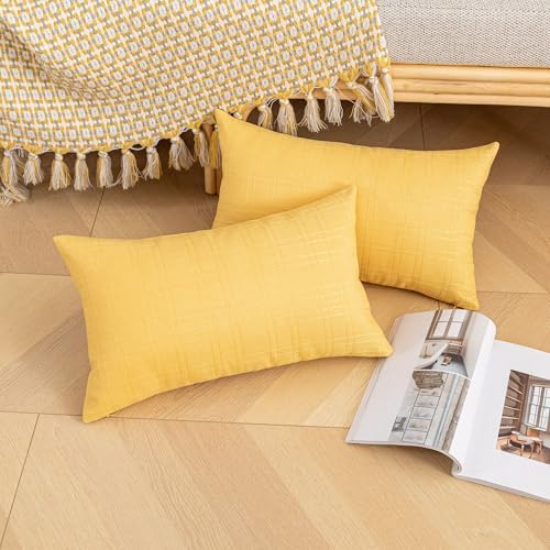 Kevin Textile Outdoor Waterproof 14”x24” Pillow Covers 2 Pack, Yellow - Image 4