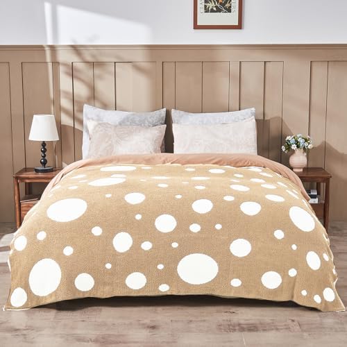 CozeCube Reversible Knit Throw Blanket, Beige White Polka Dot, 60"x80" - Image 5