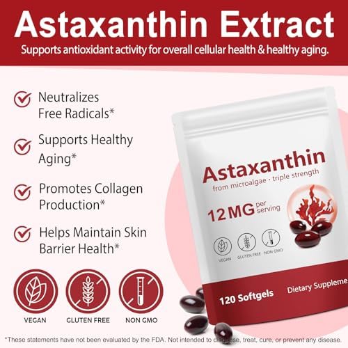 Astaxanthin Supplements 12mg - 120 Softgels | Premium Natural Antioxidant from Microalgae | Eye, Skin, Brain, Joint, Heart & Immune Health Support | Non-GMO, Gluten-Free - Image 2