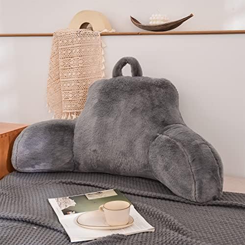 Aimuan Reading Pillow Bed Rest Wedge Large Adult Backrest Pillow with Arms Back Support for Sitting Up in Bed Cushion Incline Rest Sleeping Snoring Pillow, Grey Large - Image 6