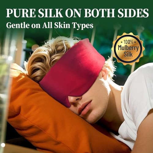 100% Mulberry Silk Sleep Mask, Large Eye Cover for Sleeping, Comfortable and Pressure-Free Sleeping Masks for Women Men, Completely Blackout (Wine Red) - Image 2