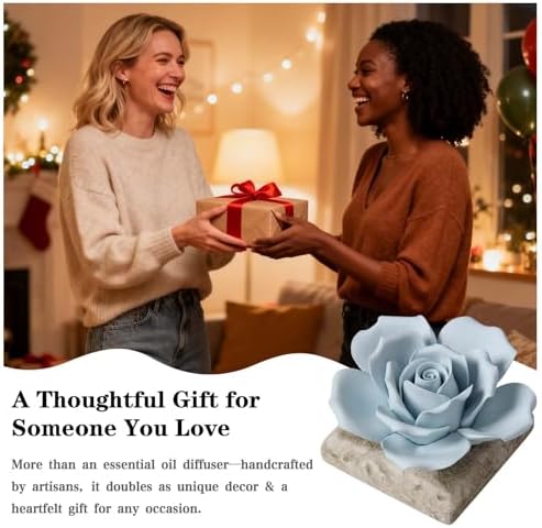 Ceramic Passive Essential Oil Diffuser, Aesthetic Desktop Handmade Flower & Concrete Base, Porcelain Aromatherapy Oils Diffuser for Home, Office, Yoga, Spa Room (Blue Rose) - Image 5