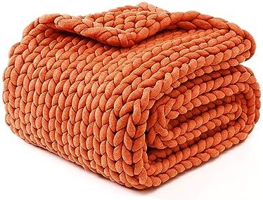 YnM Chunky Throw Blanket, Medium-Weight, Hand Knitted, Skin Friendly, Ventilated and Breathable, Machine Washable, Home Décor Piece for Couch, Sofa and Bed (Exotic Orange, 40x50 Inch) by YNM
