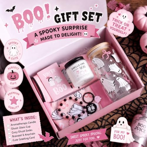 9 Pcs Boo Basket Stuffers for Women Pink Halloween Spooky Gift Box - Image 3