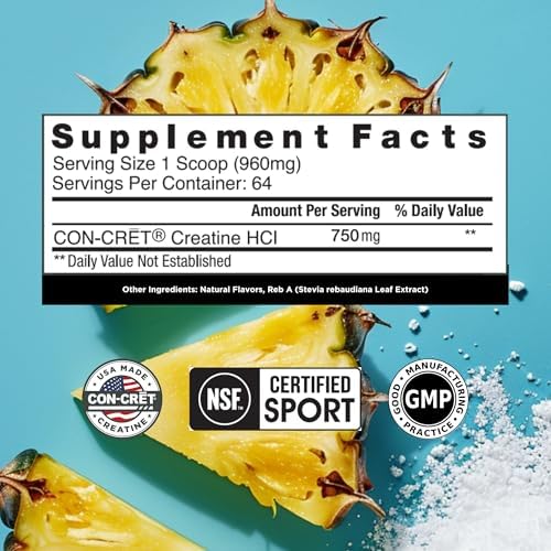 CON-CRET Creatine HCl Powder | Muscle, Cognitive, Cellular Energy Support | No Bloating or Cramps | USA Made & NSF Certified | Pineapple (64 Serving) (Pack of 2) - Image 3