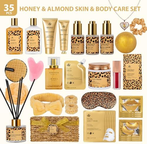 35 Pcs Gifts for Women, Women Honey & Almond Bath & Body Gifts Basket Set - Image 2