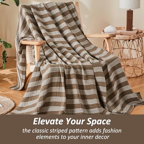 EMME Cotton Muslin Blanket Couch 4-Layer Breathable Gauze Soft Lightweight Bed Blankets Adults Brown Throw XL (50" x 70") - Image 5