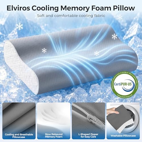 Elviros Cooling Memory Foam Neck Pillow Cervical Bed Pillow - Image 2