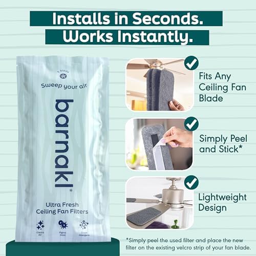 Barnakl Ultra Fresh Ceiling Fan Filters for Blades, Allergy & Dust, 5 Pack - Image 3