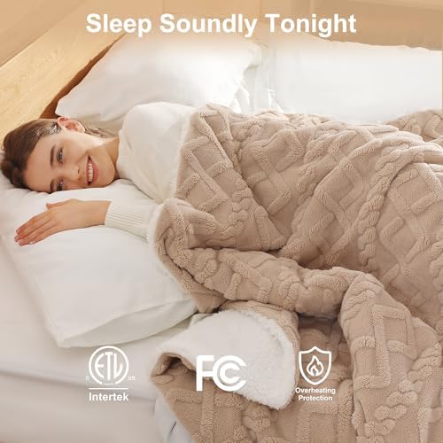 Heated Throw Blanket 50"x60"-Small Electric Blanket Throw for Office, Beige - Image 4