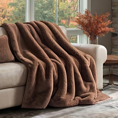 EVERGRACEHOME Faux Chinchilla Fur Throw Blanket, 60"x80", Chestnut Mink by EVERGRACE
