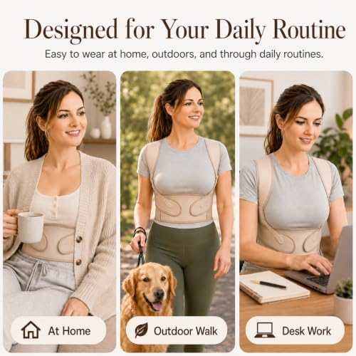 Posture Corrector for Women, Beige Back Straightener for Rounded Shoulders - Image 5