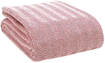 Glamburg 100% Soft and Breathable Cotton Thermal Blanket Queen Red - Perfect for Layering Any Bed for All Season by GLAMBURG