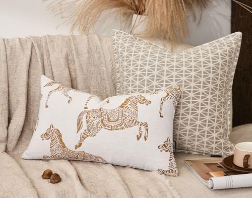 Lumbar Pillow Covers 12x20 inches, Double Sided Orange Horse Pattern Jacquard Embroidery Pillow Cover, Luxury Throw Pillow Cushion Cover for Sofa Bed Decor - Image 5