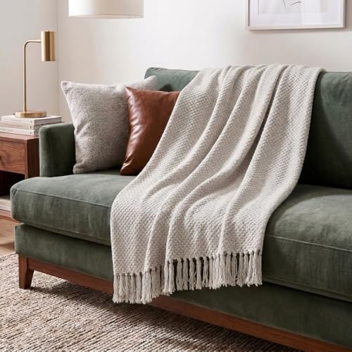 Americanflat 50x60 Throw Blanket - Soft and Breathable Cotton Throw Blanket for Couch, Bed, Chair - Decorative Blankets Perfect for Home, Office, or Outdoor Use - Cream and Beige Birds Eye Design - Image 2