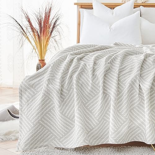 jinchan 100% Cotton Muslin Blanket Twin Boho Throw Blanket 60x80 Stone Gray by JINCHAN