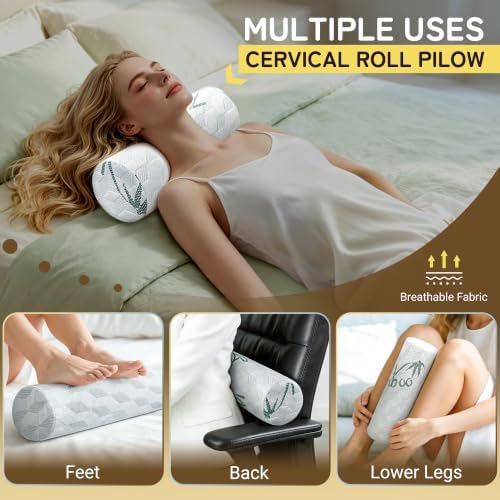 Cervical Roll Pillow, Cylinder Neck Pillow with Removable Washable Cover - Image 4