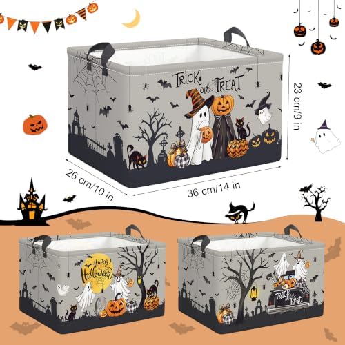 Clastyle 3 Pcs Halloween Spooky Gift Basket Ghost Boo Storage Bin, Grey - Image 2