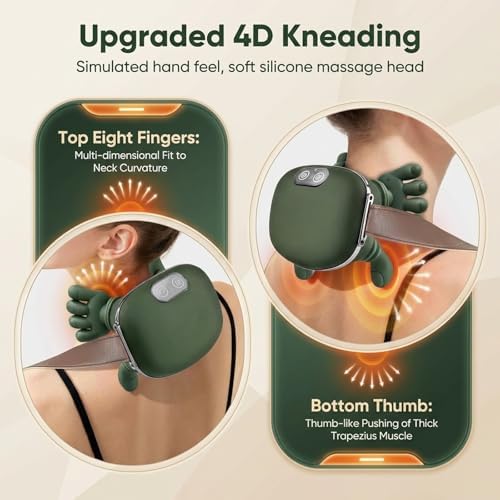 KppeX Upgraded Model Finger Deep Cordless Cordless Neck Massager Pillow, Leg and Back Pain Relief Tissue Kneading,Shiatsu and Shoulder Massage,Gifts for Men or Women-Olive Green - Image 4