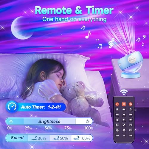 COOLNIGHT Ambient Lighting Sound Machine Aurora Night Light Projector with 30 Sounds,16 Colors Star Northern Lights Projector, Remote Timer Ocean Projector for Bedroom Gaming Living Room - Image 6