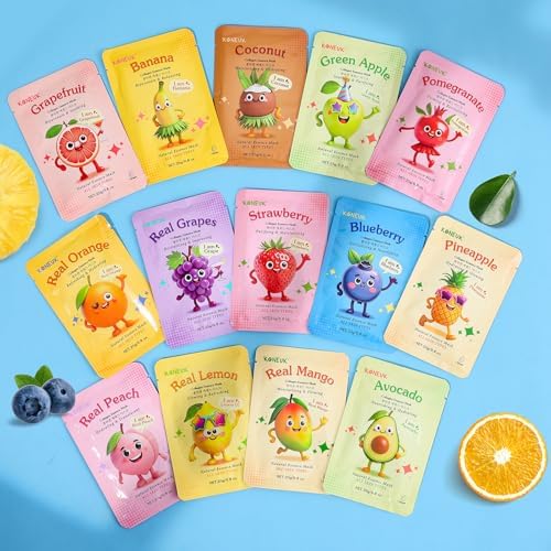 KONEUK 28 Pack Fruit Face Masks Skincare for Kids Girls, Sheet Face Mask - Image 7