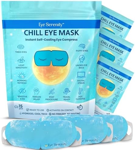 Eye Serenity CHILL Self Cooling Mask for Sleeping, Cold Eye Mask (15 masks) by LureEssentials