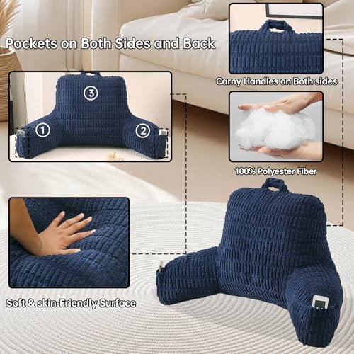 Reading Pillow for Sitting in Bed with Arm,Blue Corduroy,M - Image 5