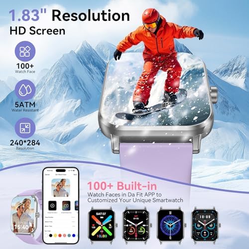 Smart Watch for Men Women, 1.83" HD Touch Screen Smartwatch with Bluetooth Call, 5 ATM Waterproof, 130+ Sport Modes Fitness Tracker Heart Rate Sleep Monitor Pedometer, Compatible with Android iPhone - Image 2