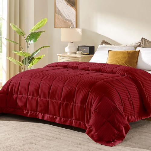 downluxe King Size Blanket with Satin Trim, Lightweight Down Alternative King Blanket for All Season, Machine Washable (Red, 108 x 90 Inch) by Downluxe