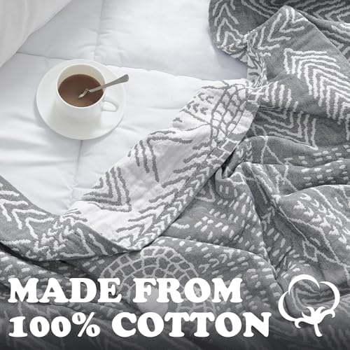 jinchan 100% Cotton Muslin Blanket Twin Boho Throw Blanket 60x80 Gray - Image 3