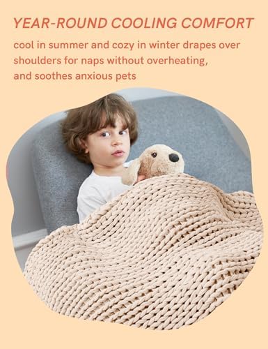 YnM Cooling Weighted Blanket, 100% Cotton Handmade Chunky Knitted Blanket, Weighted Lap, Breathable Heavy Blankets, Machine Washable Throw for Sleep or Home Decor (Beige, 25x35 Inch, 3lbs) - Image 4