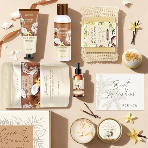Gifts for Women Birthday Gift Baskets Vanilla Coconut Relaxing Home Spa Set - Image 2