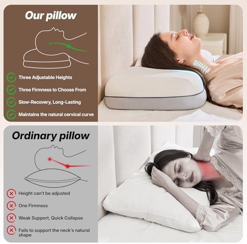 Cervical Neck Pillow, Adjustable Memory Foam for Neck Support, White - Image 3