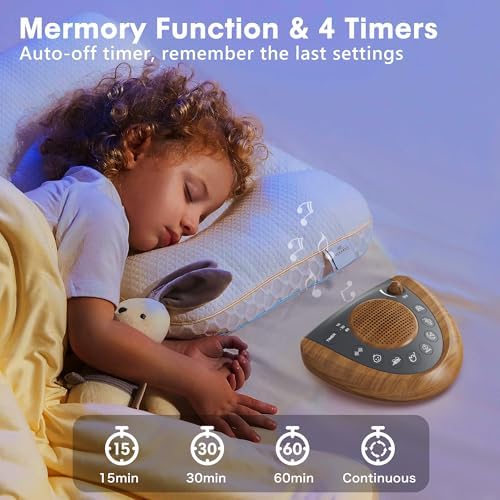 Raynic Noise Machine, Battery Powered Sound Machine, Portable Sleep Machine with 36 Natural Soothing Sounds, Timer, USB Port, Headphone Jack for Baby, Kids, Adults, Travel, Office (Yellow Wood Grain) - Image 5
