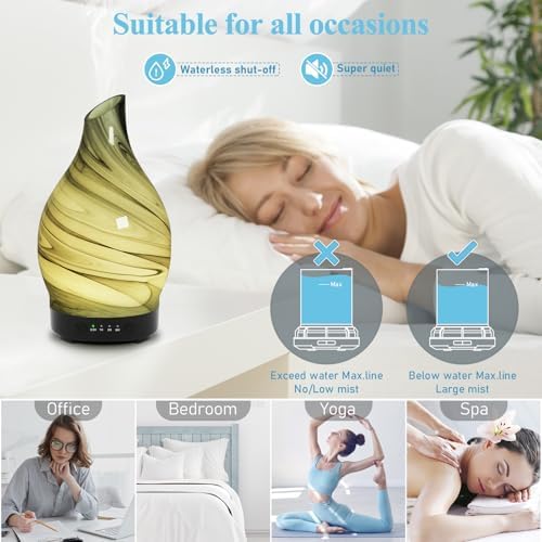 Essential Oil Diffuser 150ML, Glass Aromatherapy Diffuser with 4 Timer Settings & 7 Color Changing, Waterless Auto Shut-Off, Ultra Quiet Oil Diffuser, Mothers Day for Home, Office, Yoga, Spa - Image 6
