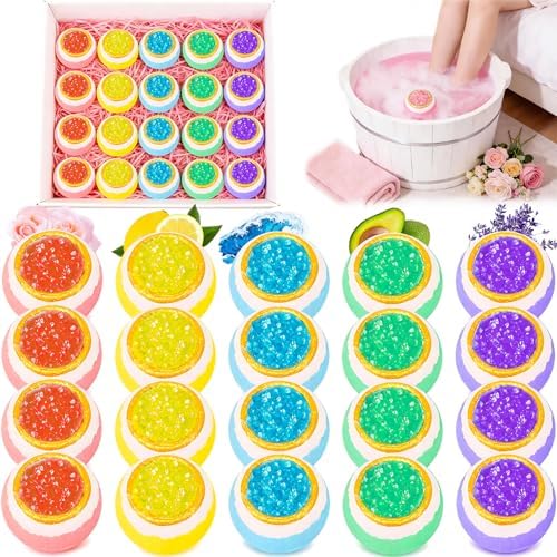Bath Foot Bombs, 20 Pack Foot Soak with Bath Salt. Organic Natural Handmade Aroma Pure Essential Oil Bubble Foot Balls for Foot Callus, Dry Cracked, Stubborn Foot Odor Scent. by Lanwexy