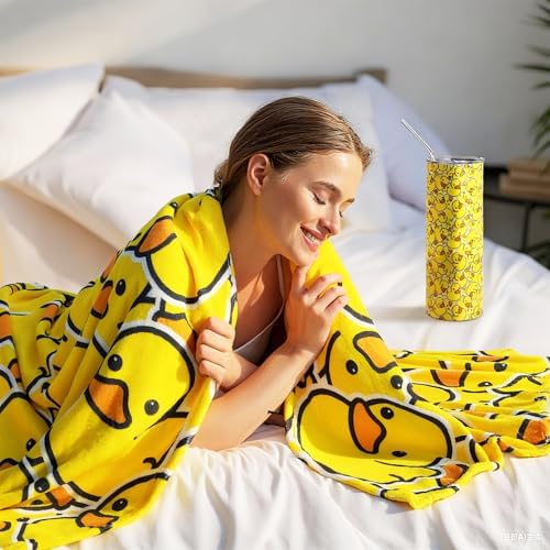 HunnmingRe 3 Pcs Yellow Duck Gifts for Women Throw Blanket 20 oz Tumbler with Lids and Straw Socks Plush Warm Gift Basket for Halloween Christmas Birthday Animal Lover - Image 4