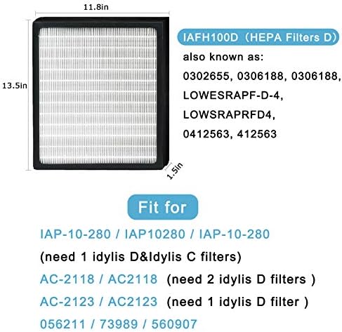 HEPA Filters D Fit for Idylis Air Purifiers Idylis AC-2118, AC-2123, IAP-10-280, 1AP10280, Part# IAF-H-100D, Includes 1 HEPA Filters & 2 Carbon Filters - Image 2