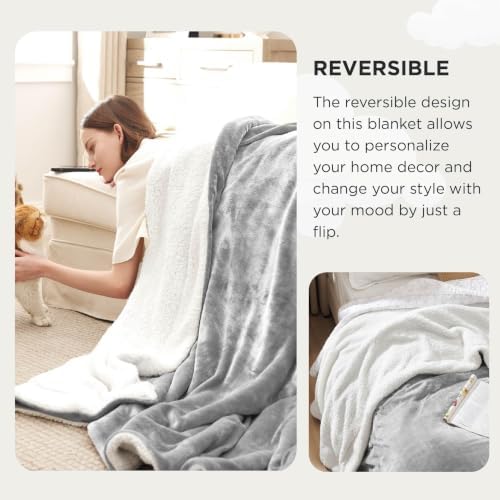 Bedsure GentleSoft Sherpa Fleece Cal King Blankets for Bed, Non-Heated, Thick and Warm Oversized Throw for Women and Men, Soft Fuzzy Plush Large Blanket for Winter, Light Grey, 112x98 Inches - Image 6