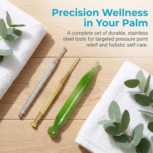 4PCS Massage Tools Acupuncture Pen Self Massage Gua Sha Pointing Pen with Silver Stainless Steel Ear Point Acupuncture Pen with Gold Double Headed Ear Massage Pen - Image 3