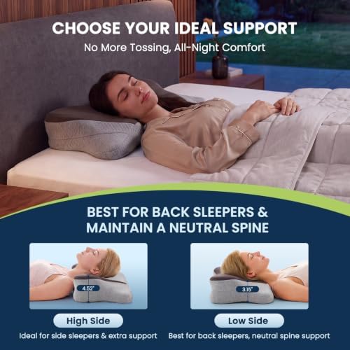 Sweetcrispy Queen Cervical Pillow for Neck and Shoulder - Ergonomic Memory Foam Pillows, Contour Side Sleeper for Adults, Cooling Orthopedic Neck Support for Back Stomach Sleepers, Middle Grey - Image 6