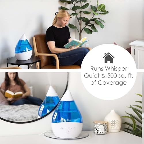 Crane 4-in-1 Drop 2.0 Ultrasonic Cool Mist Humidifier with Sound Machine, Night Light, Aroma Tray, 1 Gallon Top Fill, Blue & White - Image 4