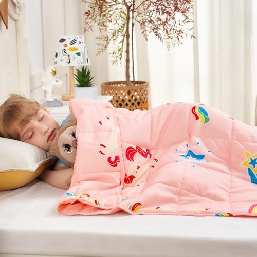 yescool Unicorn Weighted Blanket 3 Pounds Cooling Weighted Lap Blanket, Pink Rainbow Heavy Blanket, Breathable Weighted Throw Blankets Gifts for 20-40lbs, 36"x48" - Image 6