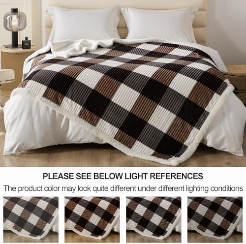 Gracelife Sherpa Fleece Throw Blanket for Couch, Fluffy Plush Warm Fuzzy Blanket for Women and Men, Cozy Thick Soft Twin Blanket for Bed, Dark Brown, 60x80 Inches - Image 2