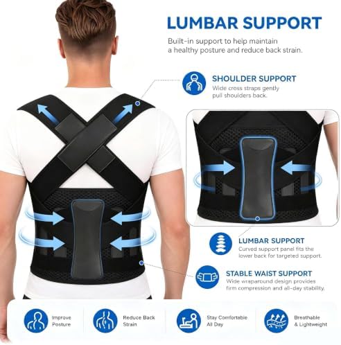 Posture Corrector for Women and Men, Back Brace with Adjustable Shoulder Brace, Full Support Waist Belt and Lumbar Panel, Spine Alignment Posture Trainer for Neck, Shoulder, Upper and Lower Back Support, Slouching and Hunchback Corrector (Black, Large) - Image 3