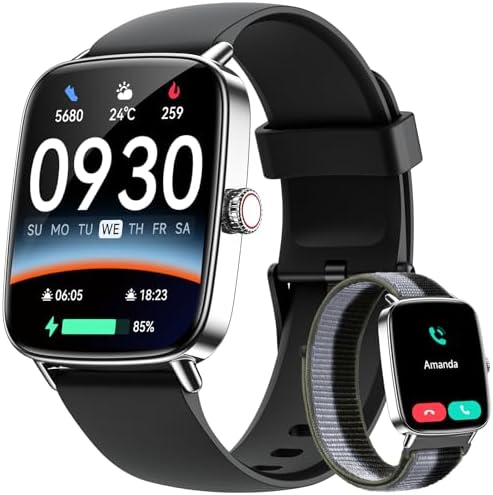 Smart Watch for Women Men, 1.85" HD AMOLED Fitness Tracker (Answer/Call) with 24/7 Heart Rate/Sleep/SpO2 Monitor for iPhone & Android, 120+ Sports Modes Smartwatch with IP68 Waterproof, 2 Bands by Tensky