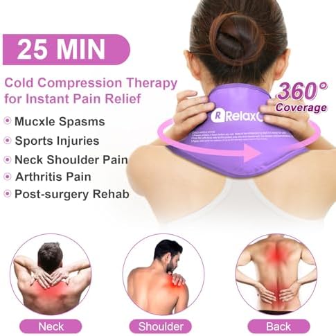 RelaxCoo Neck Ice Pack Wrap, Reusable Gel Ice Pack for Neck Shoulders, Cold Compress Therapy for Pain Relief, Injuries, Swelling, Bruises, Sprains, Inflammation and Cervical Surgery Recovery Purple - Image 2