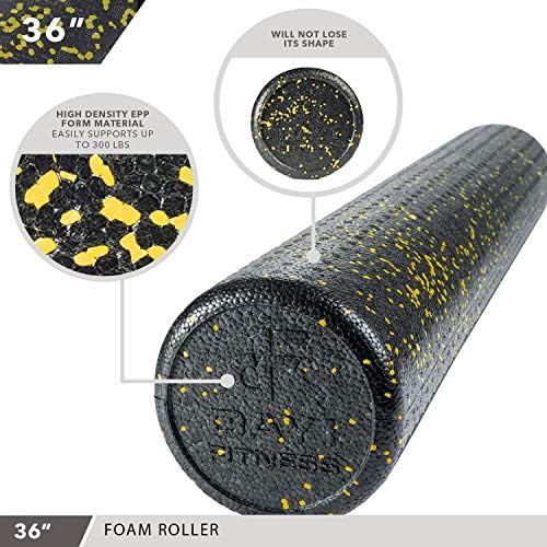 Day 1 Fitness High Density Muscle Foam Rollers - Sports Massage Rollers for Stretching, Physical Therapy, Deep Tissue, Myofascial Release - Ideal for Exercise and Pain Relief - Speckled Yellow, 36” - Image 4