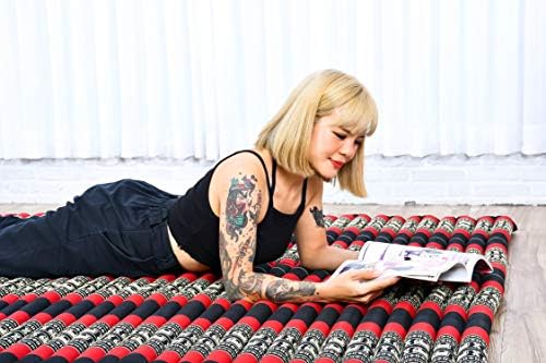 Leewadee - Foldable Floor Mattress - Japanese Roll Up Futon -Trifold Tatami Mat- Guest Floor Bed - Camping Mattress - Thai Massage Mat, Kapok Filled, 75 x 57 inches, Black Red - Image 5